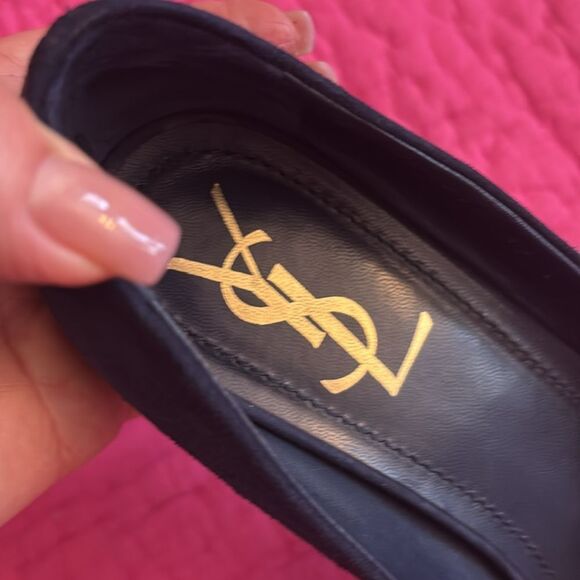 YSL navy blue suede Peep-Toe Heels, US7 - Picture 7 of 11